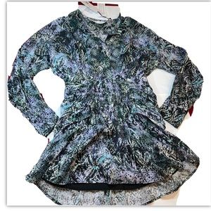 IRO DENIZ Blue Purple abstract DRESS NEW LUXURY A0554 Cotton Ruched Waist sz 34